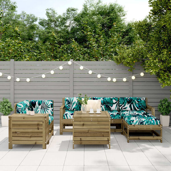 vidaXL Juego de sof&aacute;s de jard&iacute;n 7 pzas madera de pino impregnada