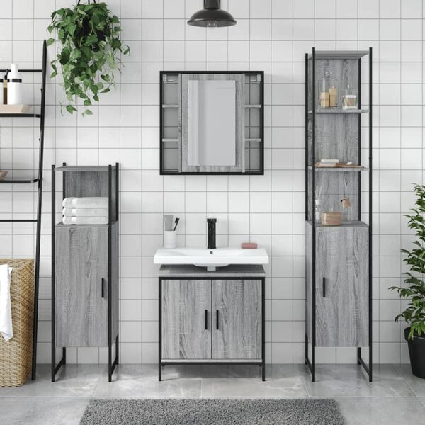 vidaXL Set de armario de baño 4 pzas madera contrachapada gris sonoma