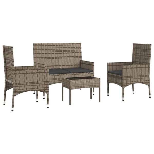 vidaXL Set de muebles de jard&iacute;n 4 pzas y cojines rat&aacute;n sint&eacute;tico gris
