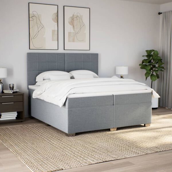 vidaXL Cama box spring con colch&oacute;n tela gris claro 200x200 cm