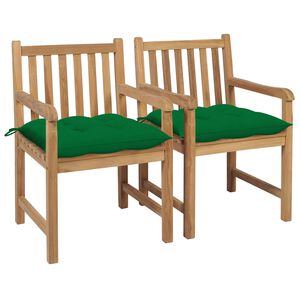 vidaXL Sillas de jard&iacute;n 2 uds madera maciza de teca con cojines verdes