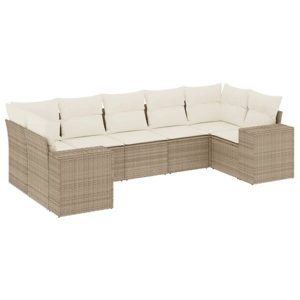 vidaXL Set sof&aacute;s de jard&iacute;n 7 piezas y cojines rat&aacute;n sint&eacute;tico beige
