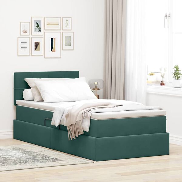 vidaXL Cama con almacenamiento Verde oscuro 100 x 200 cm Terciopelo