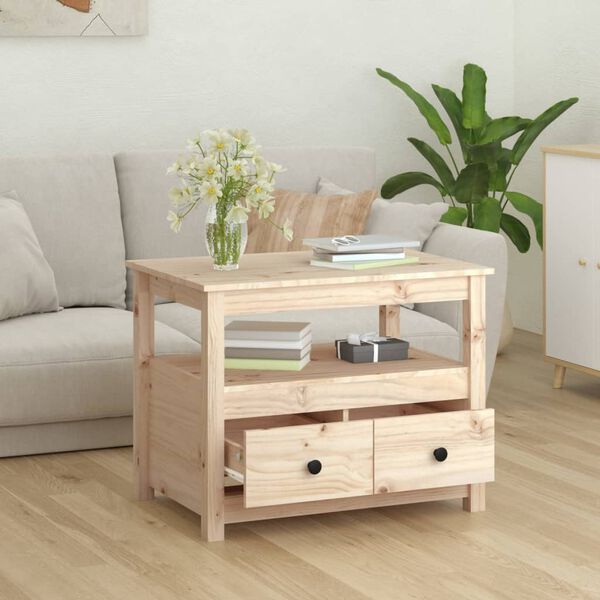 vidaXL Mesa de centro de madera maciza de pino 71x49x55 cm