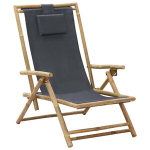 vidaXL Silla plegable reclinable de bamb&uacute; y tela gris oscuro