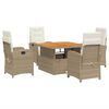 vidaXL Set comedor de jard&iacute;n 5 pzas con cojines rat&aacute;n sint&eacute;tico beige