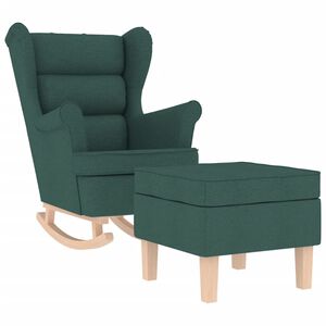 vidaXL Sill&oacute;n mecedora con taburete tela verde oscuro