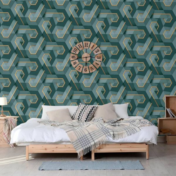 DUTCH WALLCOVERINGS Papel pintado Onyx verde y dorado
