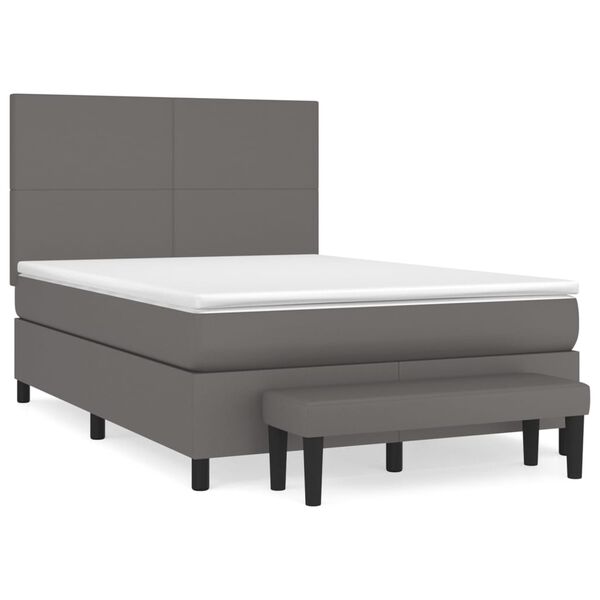 vidaXL Cama box spring con colch&oacute;n cuero sint&eacute;tico gris 140x200 cm