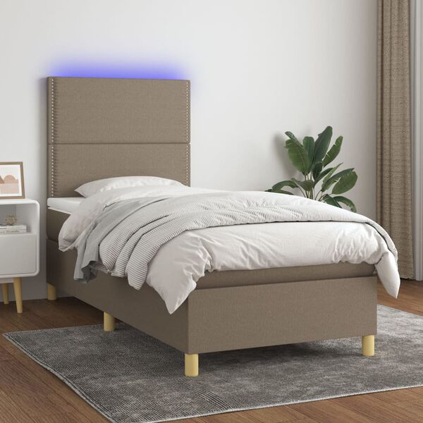 vidaXL Cama box spring colchón y luces LED gris taupe 80x200 cm