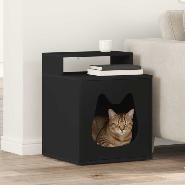 vidaXL Casa para Gatos Negro 42,5 x 40 x 53,5 cm Madera de ingenier&iacute;a