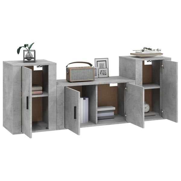 vidaXL Set de muebles de TV 3 pzas madera contrachapada gris hormig&oacute;n
