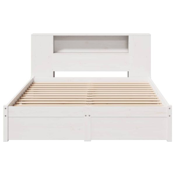 vidaXL Cama con estantería sin colchón madera maciza blanca 140x190 cm