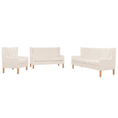 vidaXL Conjunto de sofás 3 piezas tela blanco crema
