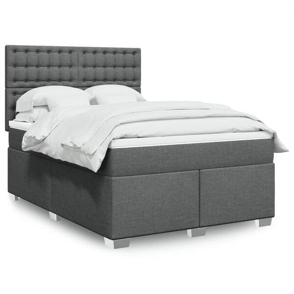 vidaXL Cama box spring con colch&oacute;n tela gris oscuro 160x200 cm