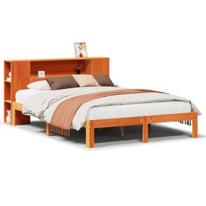 vidaXL Cama con estanter&iacute;a sin colch&oacute;n madera maciza marr&oacute;n 140x200 cm