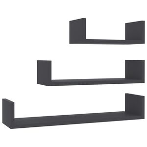 vidaXL Estantes de pared 3 piezas madera contrachapada gris