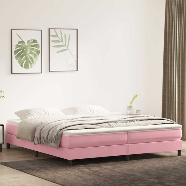 vidaXL Cama box spring con colch&oacute;n terciopelo rosa 200x210 cm