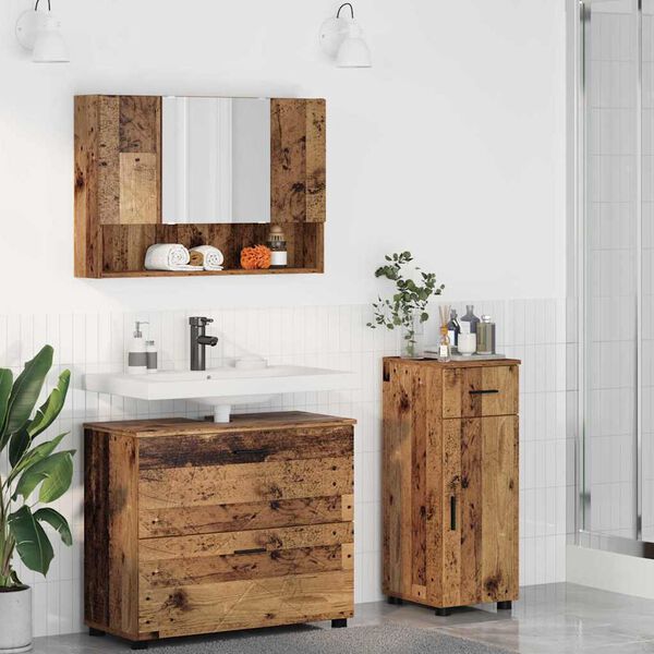 vidaXL Juego de muebles de ba&ntilde;o con caj&oacute;n 3 pcs Madera Vieja
