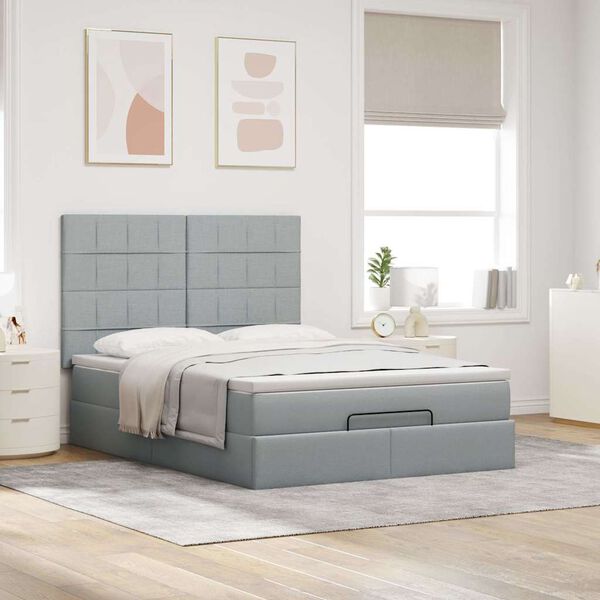 vidaXL Estructura cama otomana con colch&oacute;n tela gris claro 140x190 cm
