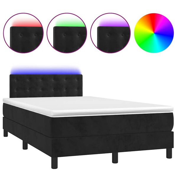 vidaXL Cama box spring con colch&oacute;n y LED terciopelo negro 120x190 cm