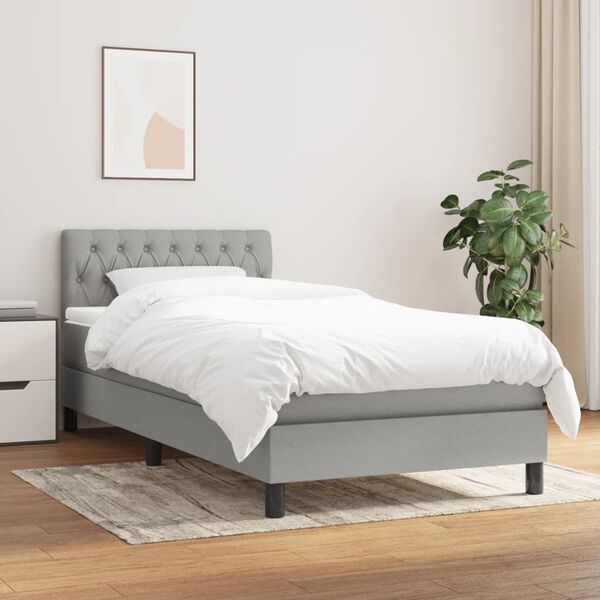 vidaXL Cama box spring con colch&oacute;n tela gris claro 100x200 cm