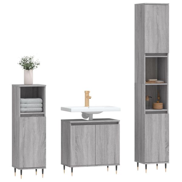 vidaXL Set de muebles de ba&ntilde;o 3 pzas madera contrachapada gris sonoma