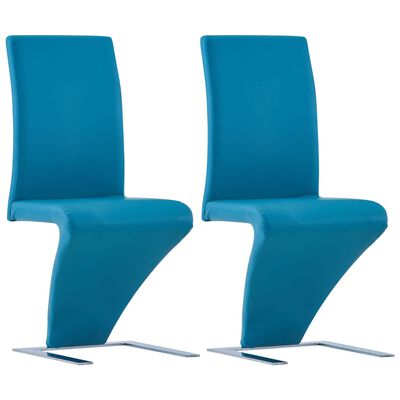 vidaXL Sillas de comedor forma de zigzag 2 uds cuero sintético azul