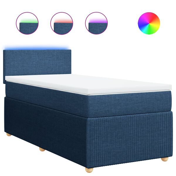 vidaXL Cama box spring con colch&oacute;n tela azul 90x200 cm
