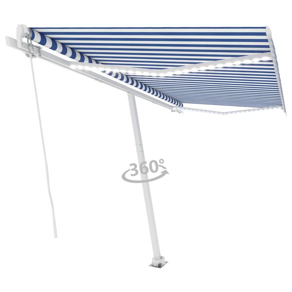 vidaXL Toldo manual retr&aacute;ctil con luz LED azul y blanco 450x350 cm