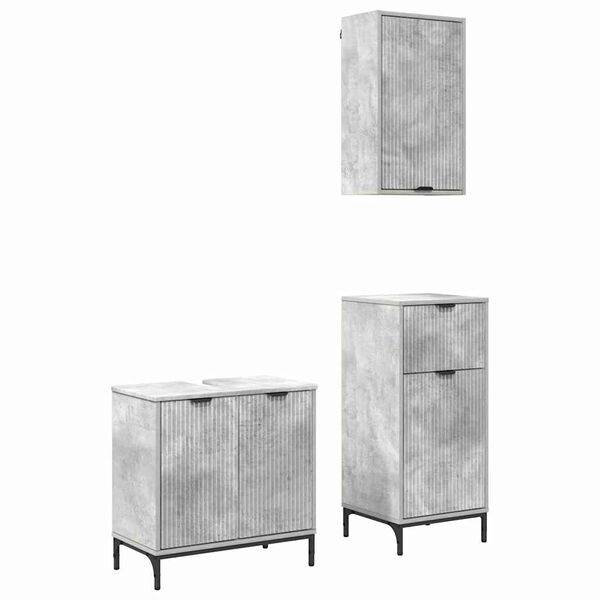 vidaXL Juego de muebles de ba&ntilde;o con caj&oacute;n 3 pcs Gris hormig&oacute;n
