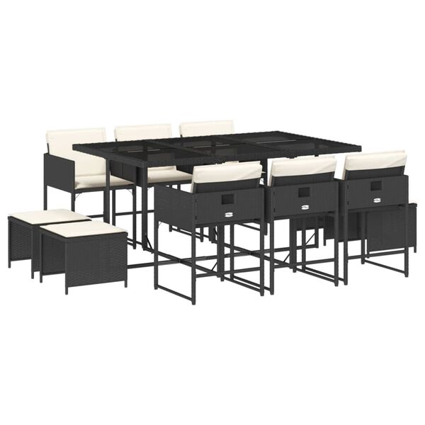 vidaXL Set de comedor jard&iacute;n 11 pzas con cojines rat&aacute;n sint&eacute;tico negro