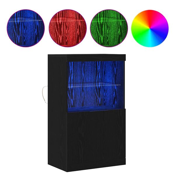 vidaXL Aparador LED Negro 60 x 37 x 100 cm Madera de ingenier&iacute;a