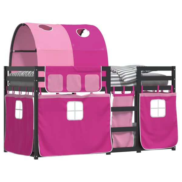 vidaXL Litera con cortinas madera maciza de pino rosa 80x200 cm