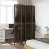 vidaXL Biombo separador de 4 paneles madera paulownia marr&oacute;n oscuro
