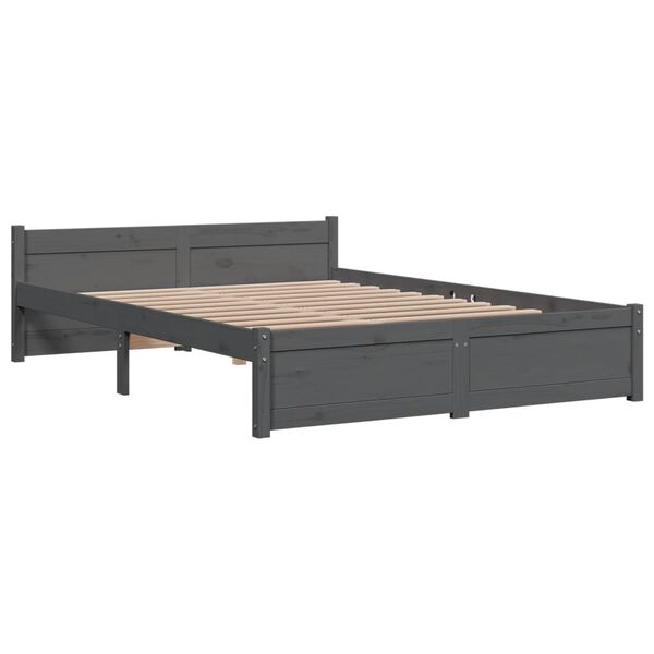 vidaXL Estructura cama doble sin colch&oacute;n madera maciza gris 135x190 cm