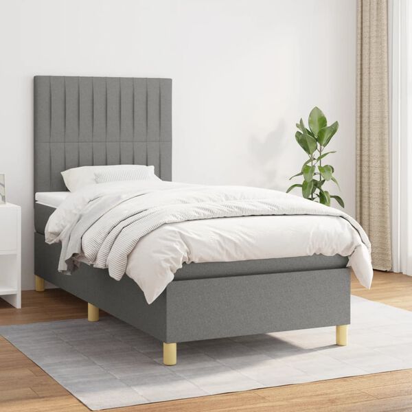 vidaXL Cama box spring con colch&oacute;n tela gris oscuro 90x200 cm