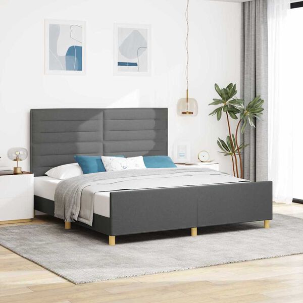 vidaXL Estructura de cama con cabecera Gris oscuro 180 x 200 cm tela