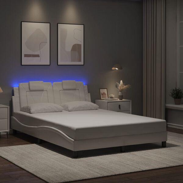 vidaXL Estructura de cama Viana con LED sin colch&oacute;n blanco 140x190 cm