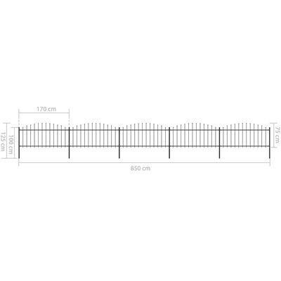 vidaXL Valla de jardín con puntas de lanza acero negro (0,5-0,75)x8,5m