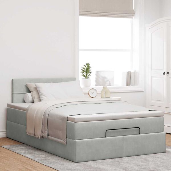 vidaXL Cama otomana con colch&oacute;n 120x190 cm terciopelo gris claro