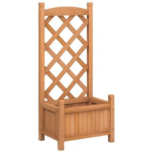 vidaXL Jardinera con enrejado de madera maciza de abeto marr&oacute;n