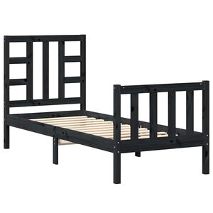vidaXL Estructura de cama individual con cabecero madera maciza negro
