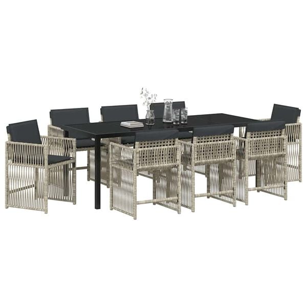 vidaXL Conjunto de Comedor de Jard&iacute;n 9 pcs Gris Claro
