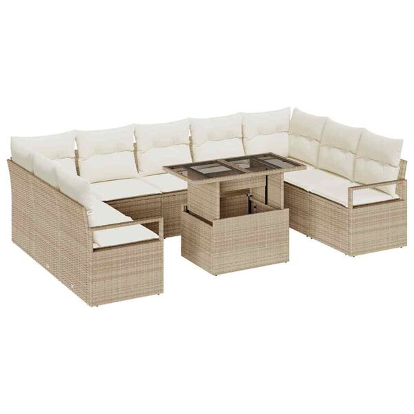 vidaXL Conjunto de sof&aacute; de jard&iacute;n 10 pcs Beige y Crema rat&aacute;n sint&eacute;tico