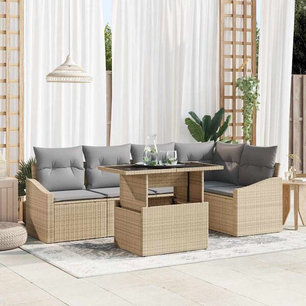 vidaXL Conjunto de sof&aacute; de jard&iacute;n con coj&iacute;n 6 pcs Beige y Gris Claro