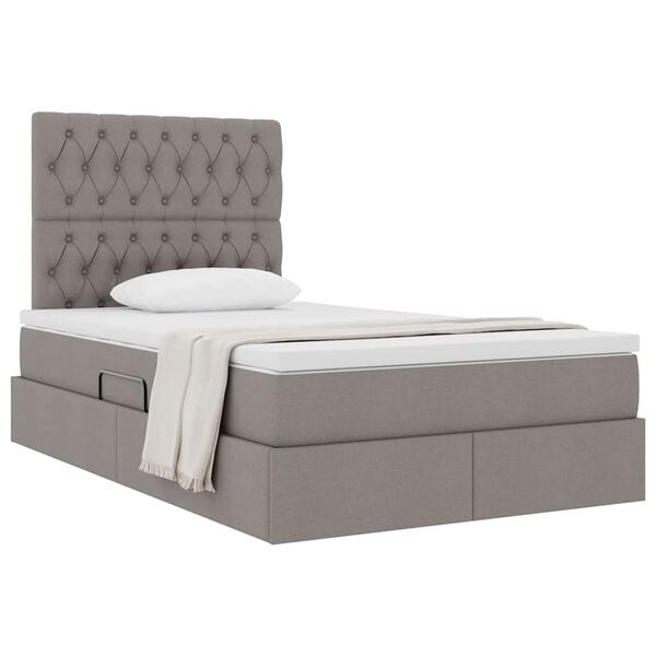 vidaXL Cama con almacenamiento y colch&oacute;n Taup&eacute; 120 x 190 cm tela