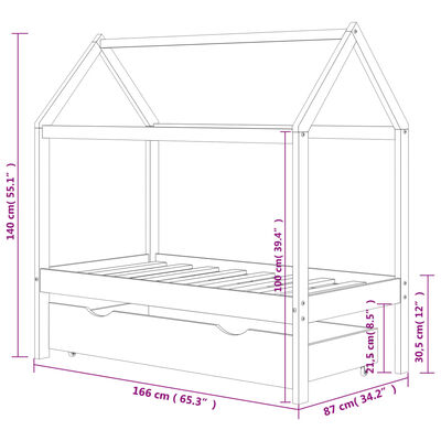vidaXL Estructura de cama infantil con cajón madera de pino 80x160 cm