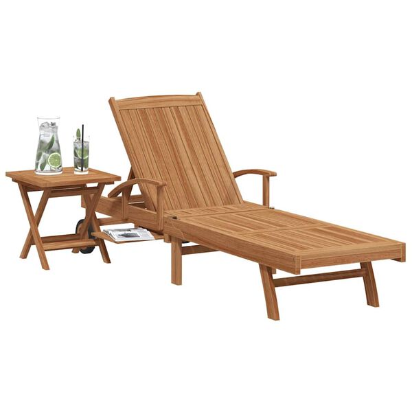 vidaXL Tumbona con coj&iacute;n 1-persona 2 pcs Marr&oacute;n Madera de teca maciza