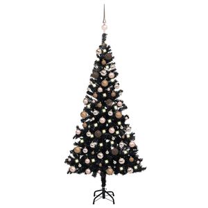 vidaXL &Aacute;rbol de Navidad preiluminado con luces y bolas negro 150 cm